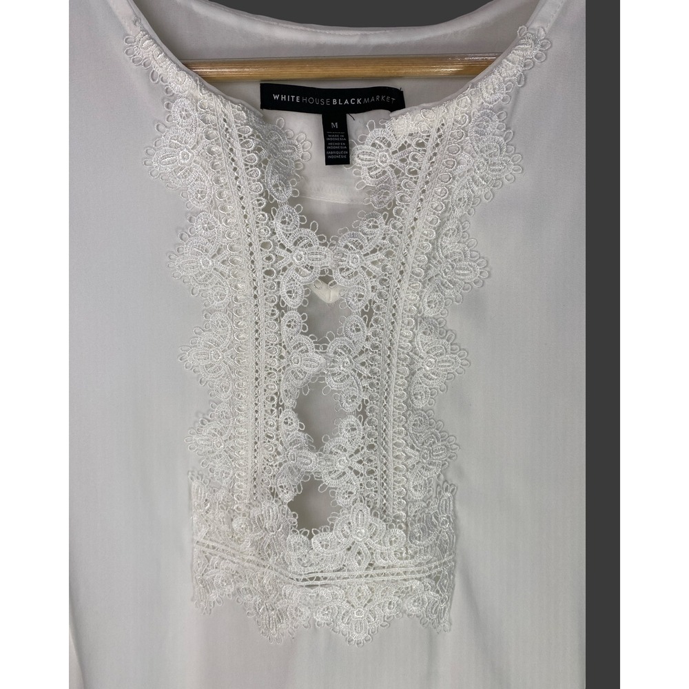 White House Black Market White Lace Sleeveless Blouse Top Medium Boho Chic - Picture 4 of 9